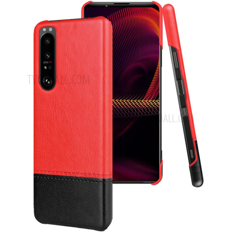 IMAK Ruiyi Series Bi-Color PU Leather + PC Phone Case Cover with Screen Protector for Sony Xperia 1 III 5G - Red / Black