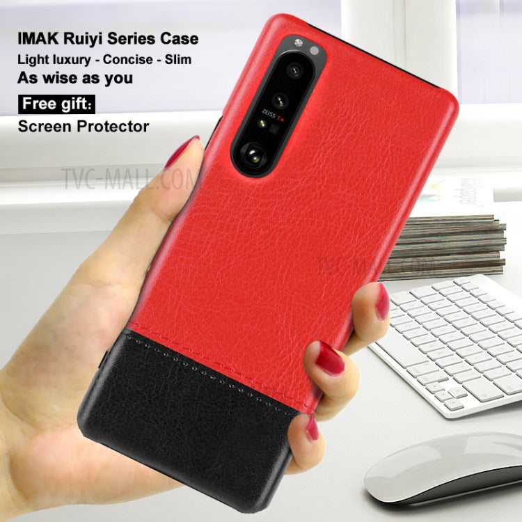 IMAK Ruiyi Series Bi-Color PU Leather + PC Phone Case Cover with Screen Protector for Sony Xperia 1 III 5G - Red / Black