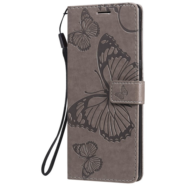 Wallet Design KT Imprinting Flower Series-2 Butterflies Pattern Imprinting Leather Case with Stand for Sony Xperia 1 III 5G - Grey