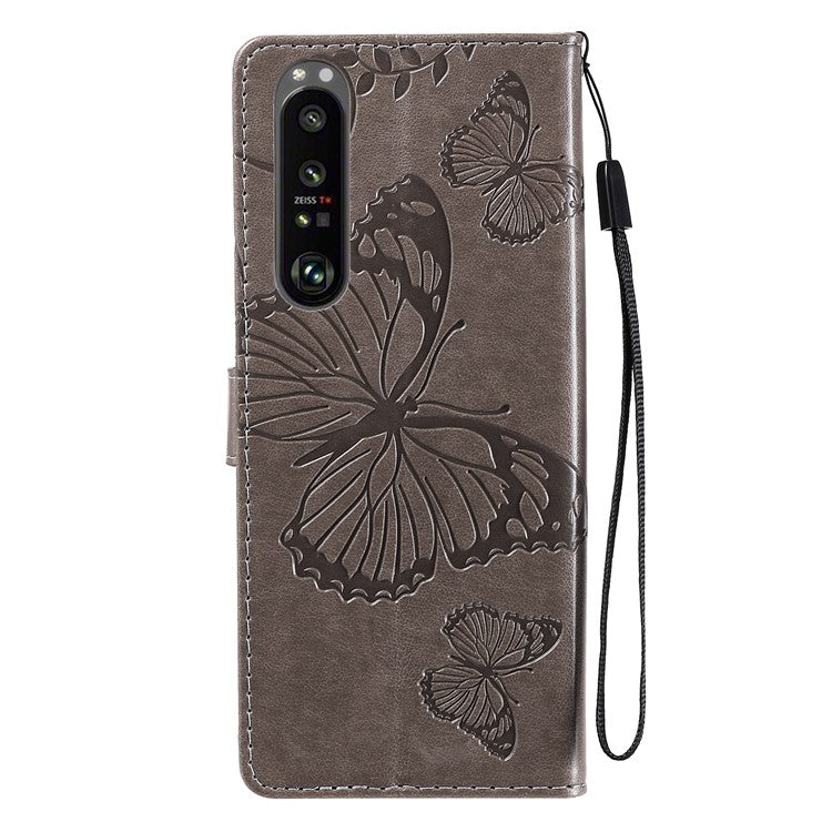 Wallet Design KT Imprinting Flower Series-2 Butterflies Pattern Imprinting Leather Case with Stand for Sony Xperia 1 III 5G - Grey