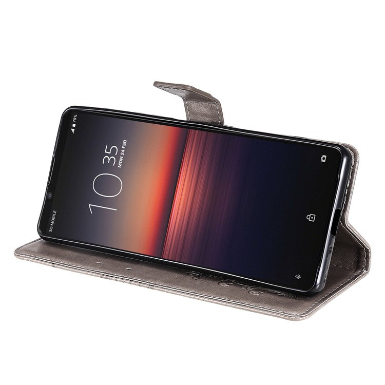 Wallet Design KT Imprinting Flower Series-2 Butterflies Pattern Imprinting Leather Case with Stand for Sony Xperia 1 III 5G - Grey