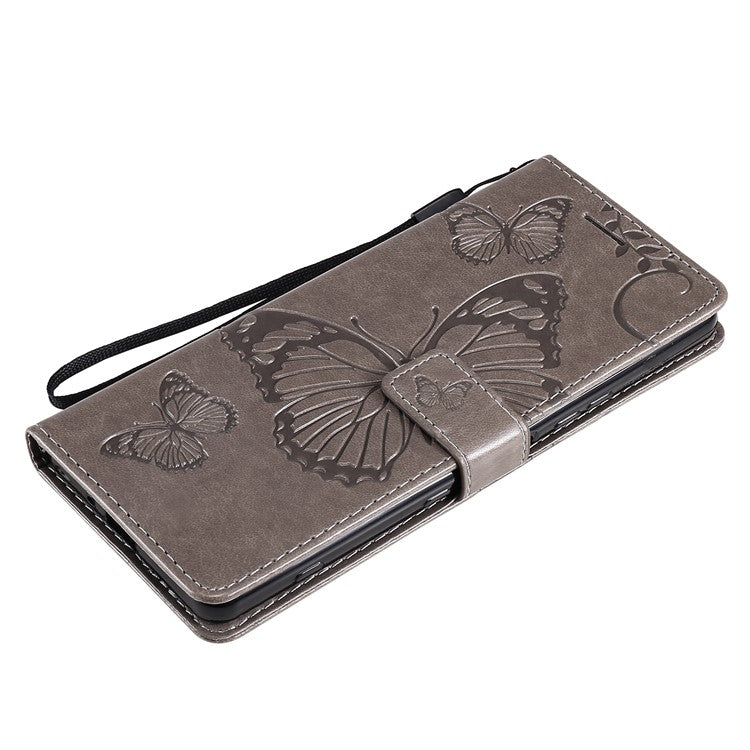 Wallet Design KT Imprinting Flower Series-2 Butterflies Pattern Imprinting Leather Case with Stand for Sony Xperia 1 III 5G - Grey