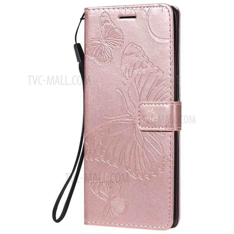 Wallet Design KT Imprinting Flower Series-2 Butterflies Pattern Imprinting Leather Case with Stand for Sony Xperia 1 III 5G - Rose Gold