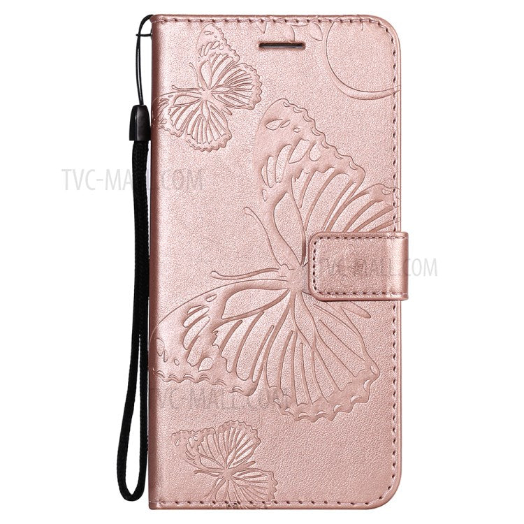 Wallet Design KT Imprinting Flower Series-2 Butterflies Pattern Imprinting Leather Case with Stand for Sony Xperia 1 III 5G - Rose Gold