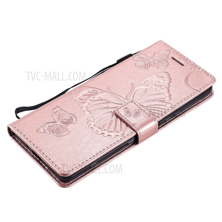 Wallet Design KT Imprinting Flower Series-2 Butterflies Pattern Imprinting Leather Case with Stand for Sony Xperia 1 III 5G - Rose Gold