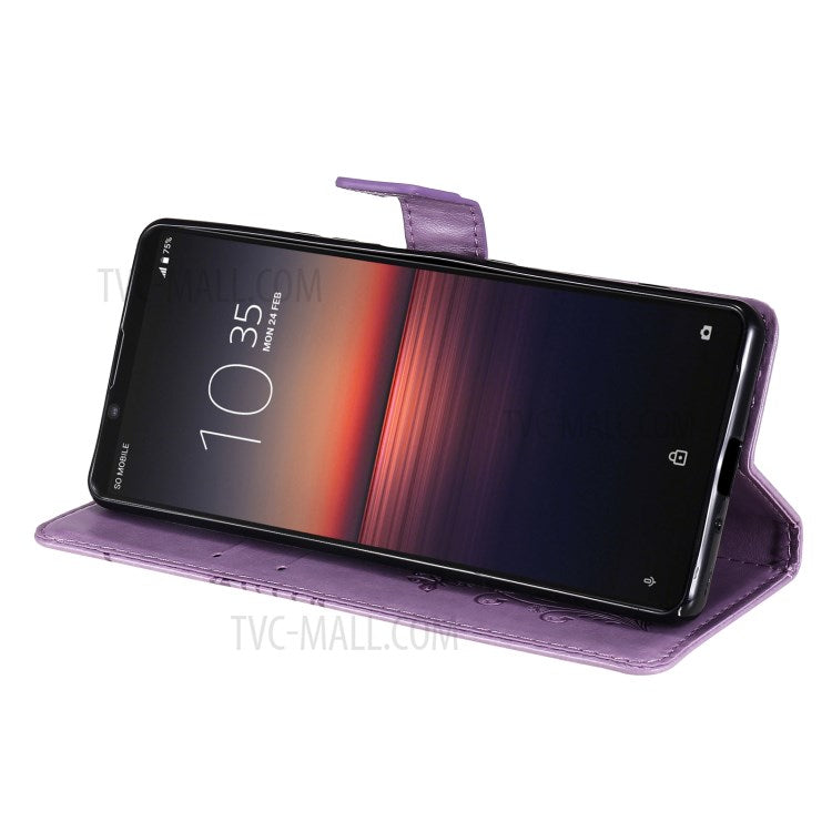 Wallet Design KT Imprinting Flower Series-2 Butterflies Pattern Imprinting Leather Case with Stand for Sony Xperia 1 III 5G - Purple