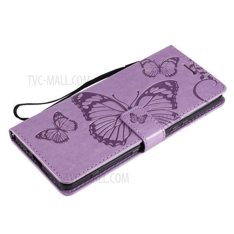 Wallet Design KT Imprinting Flower Series-2 Butterflies Pattern Imprinting Leather Case with Stand for Sony Xperia 1 III 5G - Purple
