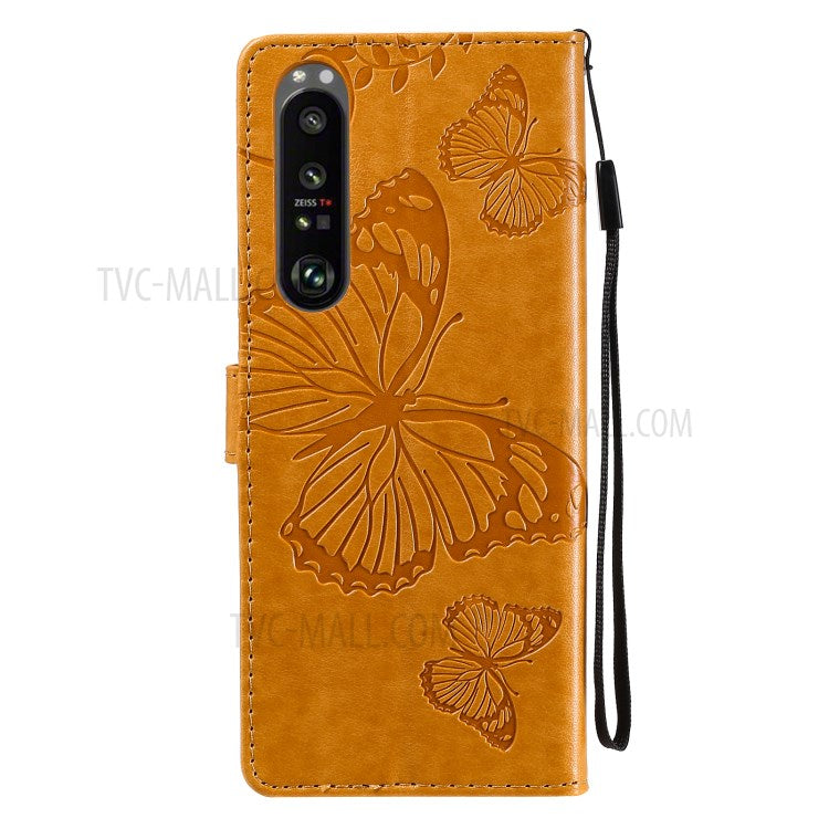 Wallet Design KT Imprinting Flower Series-2 Butterflies Pattern Imprinting Leather Case with Stand for Sony Xperia 1 III 5G - Yellow
