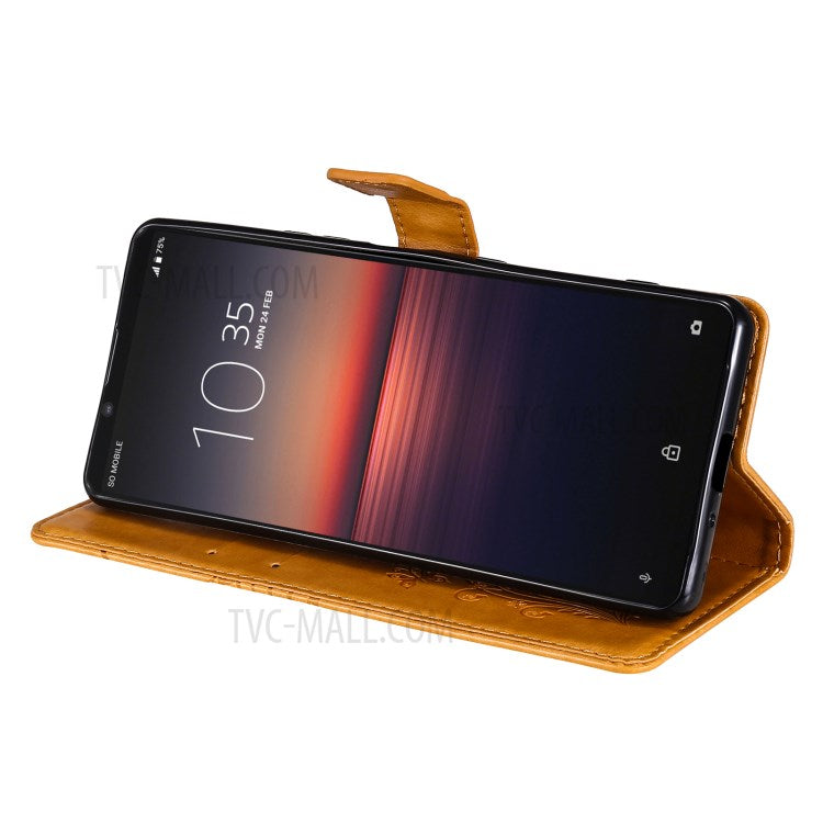 Wallet Design KT Imprinting Flower Series-2 Butterflies Pattern Imprinting Leather Case with Stand for Sony Xperia 1 III 5G - Yellow