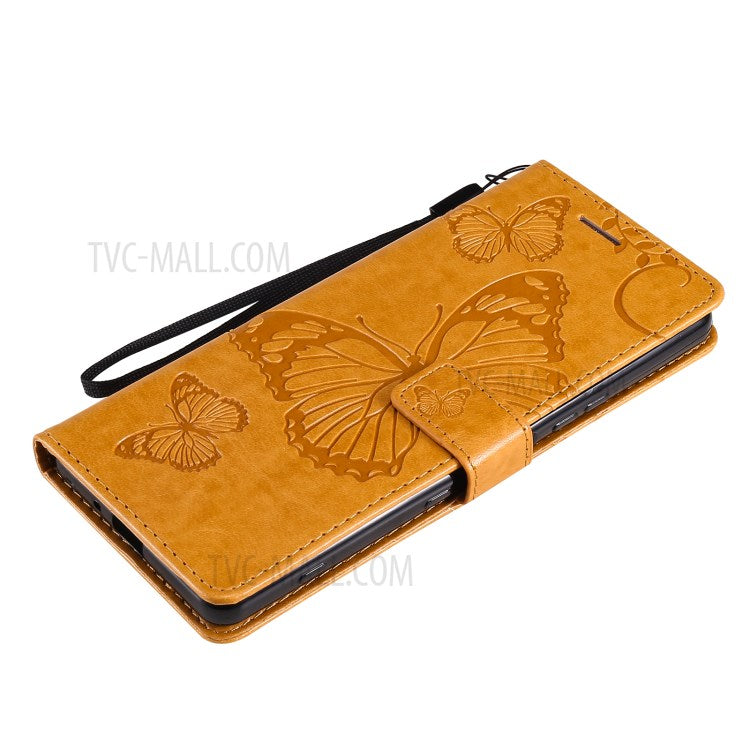 Wallet Design KT Imprinting Flower Series-2 Butterflies Pattern Imprinting Leather Case with Stand for Sony Xperia 1 III 5G - Yellow