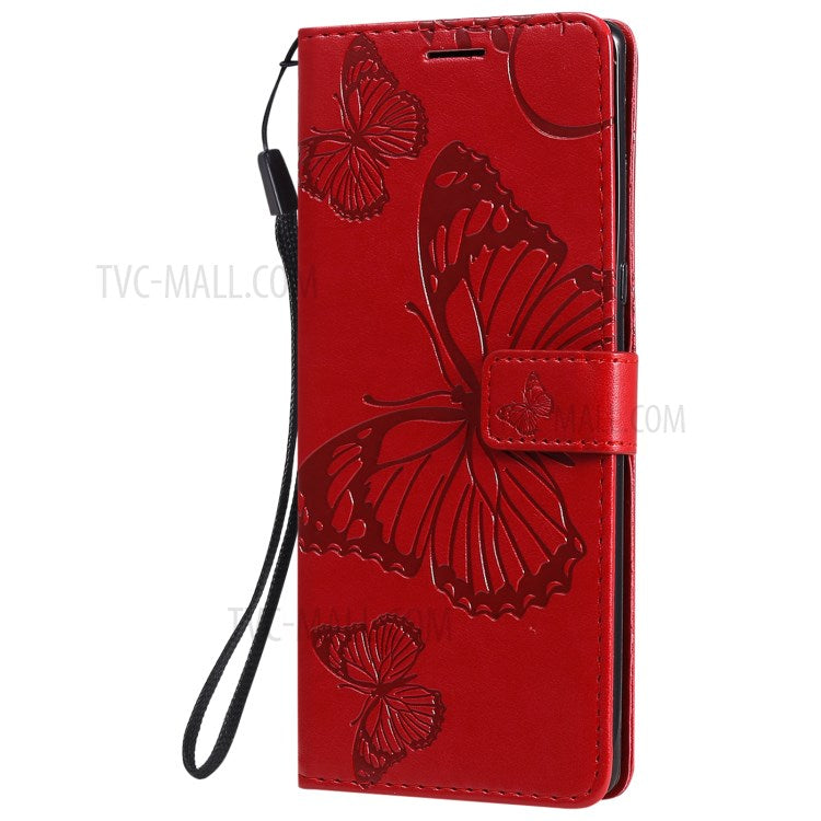 Wallet Design KT Imprinting Flower Series-2 Butterflies Pattern Imprinting Leather Case with Stand for Sony Xperia 1 III 5G - Red