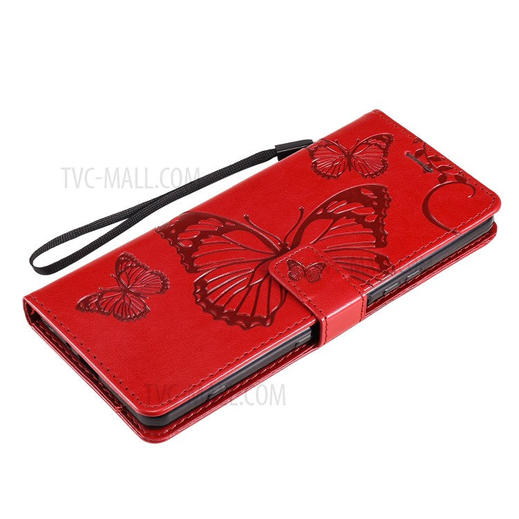 Wallet Design KT Imprinting Flower Series-2 Butterflies Pattern Imprinting Leather Case with Stand for Sony Xperia 1 III 5G - Red