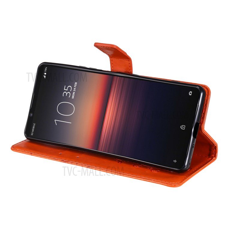 Wallet Design KT Imprinting Flower Series-2 Butterflies Pattern Imprinting Leather Case with Stand for Sony Xperia 1 III 5G - Orange