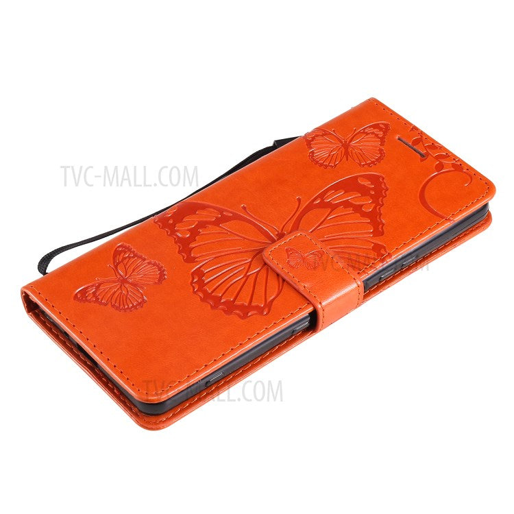 Wallet Design KT Imprinting Flower Series-2 Butterflies Pattern Imprinting Leather Case with Stand for Sony Xperia 1 III 5G - Orange
