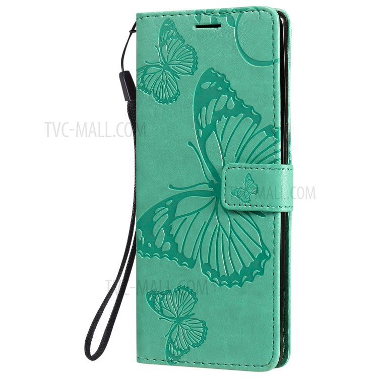 Wallet Design KT Imprinting Flower Series-2 Butterflies Pattern Imprinting Leather Case with Stand for Sony Xperia 1 III 5G - Green