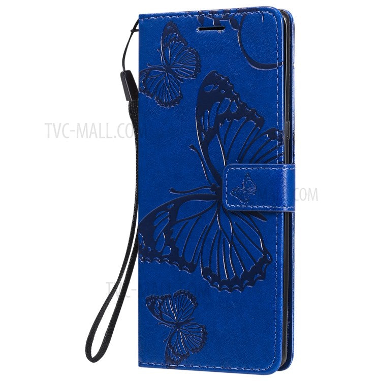 Wallet Design KT Imprinting Flower Series-2 Butterflies Pattern Imprinting Leather Case with Stand for Sony Xperia 1 III 5G - Blue