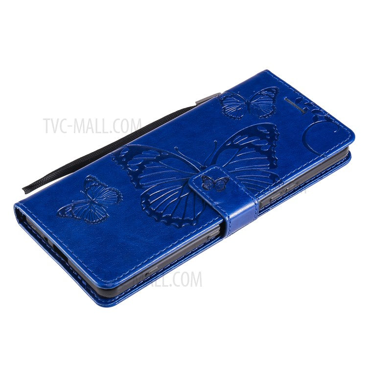 Wallet Design KT Imprinting Flower Series-2 Butterflies Pattern Imprinting Leather Case with Stand for Sony Xperia 1 III 5G - Blue