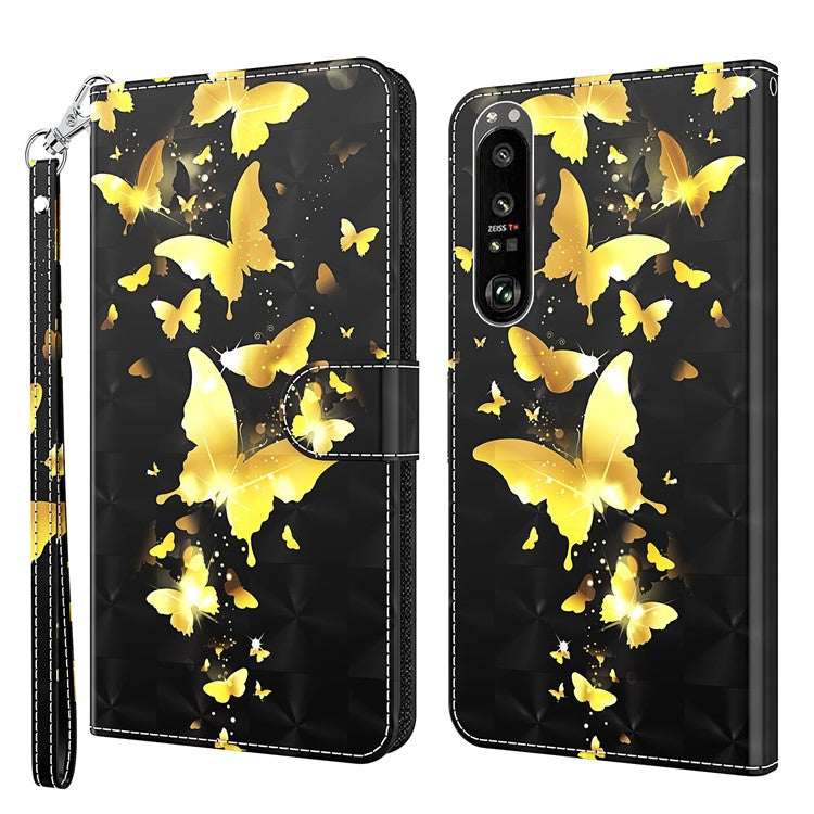 Pattern Printing Wallet Leather Protector Cover for Sony Xperia 1 III 5G - Gold Butterfly