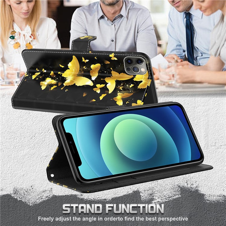 Pattern Printing Wallet Leather Protector Cover for Sony Xperia 1 III 5G - Gold Butterfly