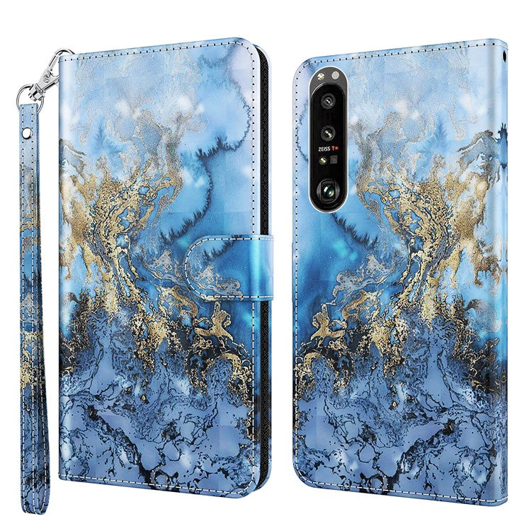 Pattern Printing Wallet Leather Protector Cover for Sony Xperia 1 III 5G - Marbling Pattern