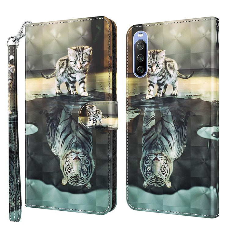 Pattern Printing Wallet Leather Protector Cover for Sony Xperia 10 III 5G / Xperia 10 III Lite - Cat and Tiger