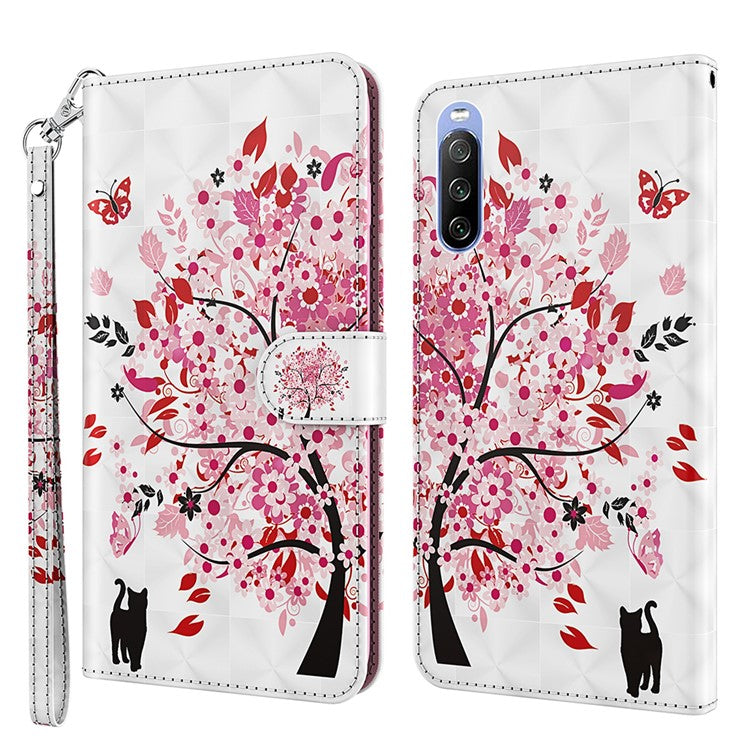 Pattern Printing Wallet Leather Protector Cover for Sony Xperia 10 III 5G / Xperia 10 III Lite - Pink Tree