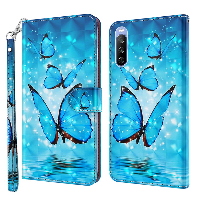 Pattern Printing Wallet Leather Protector Cover for Sony Xperia 10 III 5G / Xperia 10 III Lite - Blue Butterfly