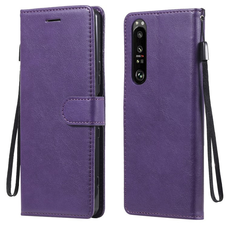 KT Leather Series-2 Wallet Stand Leather Phone Cover with Strap Casing for Sony Xperia 1 III 5G - Purple