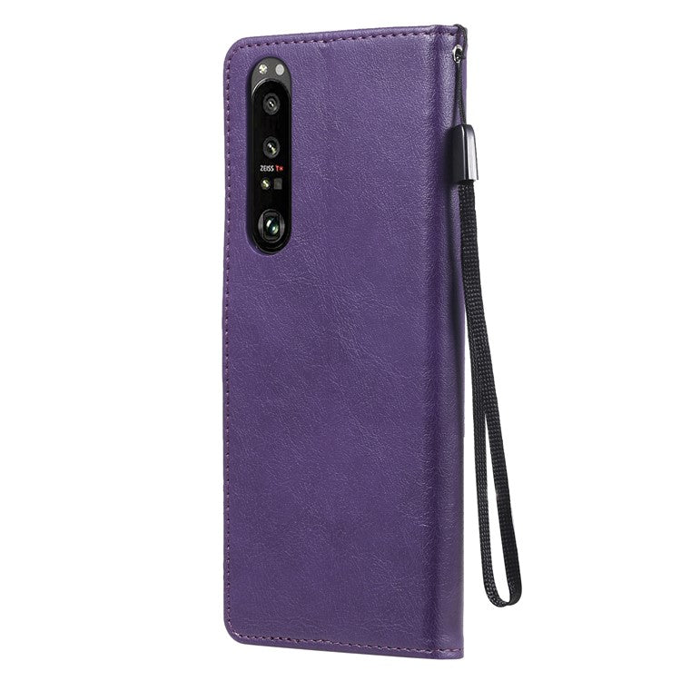 KT Leather Series-2 Wallet Stand Leather Phone Cover with Strap Casing for Sony Xperia 1 III 5G - Purple