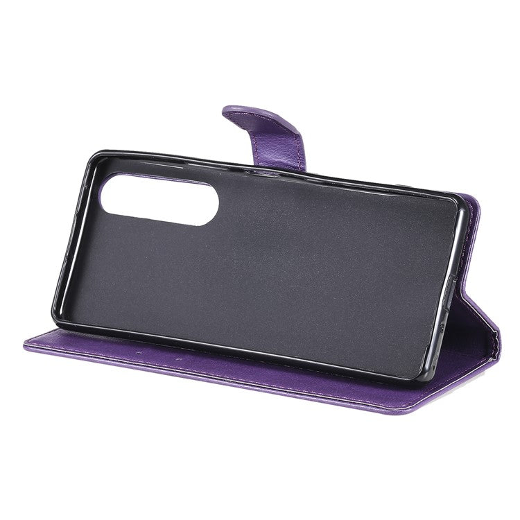 KT Leather Series-2 Wallet Stand Leather Phone Cover with Strap Casing for Sony Xperia 1 III 5G - Purple