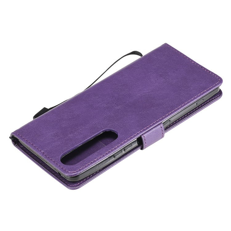 KT Leather Series-2 Wallet Stand Leather Phone Cover with Strap Casing for Sony Xperia 1 III 5G - Purple