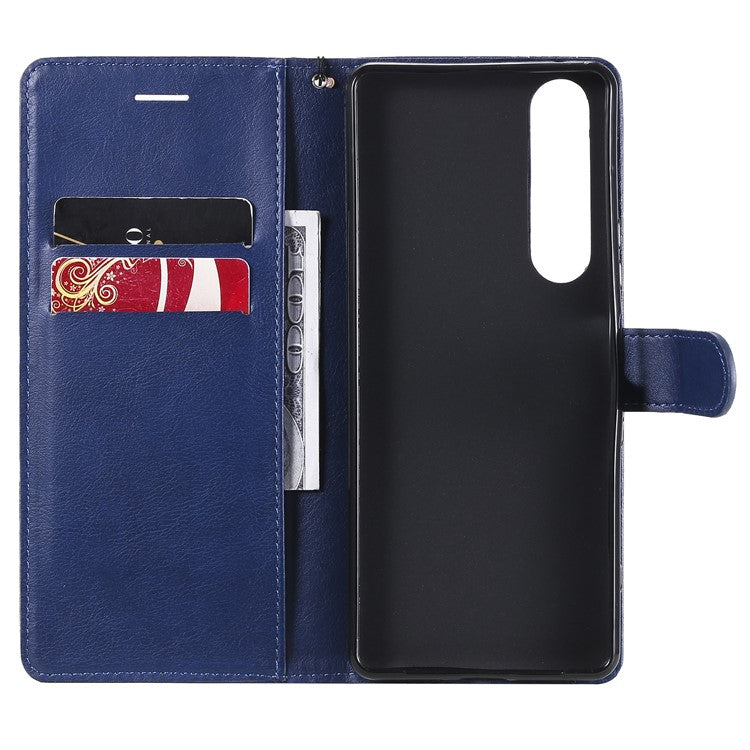 KT Leather Series-2 Wallet Stand Leather Phone Cover with Strap Casing for Sony Xperia 1 III 5G - Blue