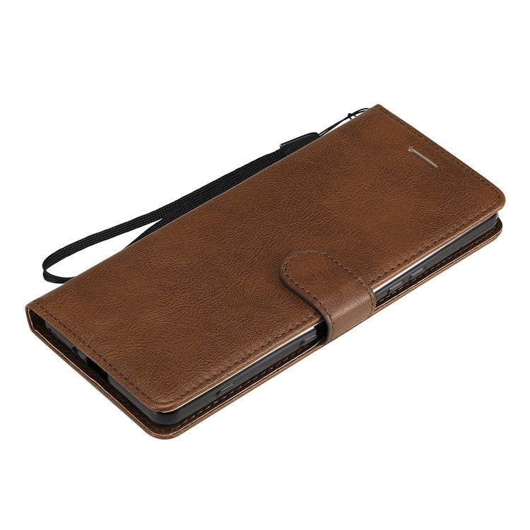 KT Leather Series-2 Wallet Stand Leather Phone Cover with Strap Casing for Sony Xperia 1 III 5G - Brown