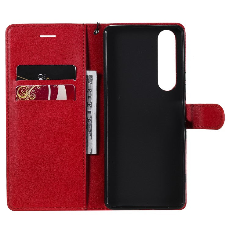 KT Leather Series-2 Wallet Stand Leather Phone Cover with Strap Casing for Sony Xperia 1 III 5G - Red