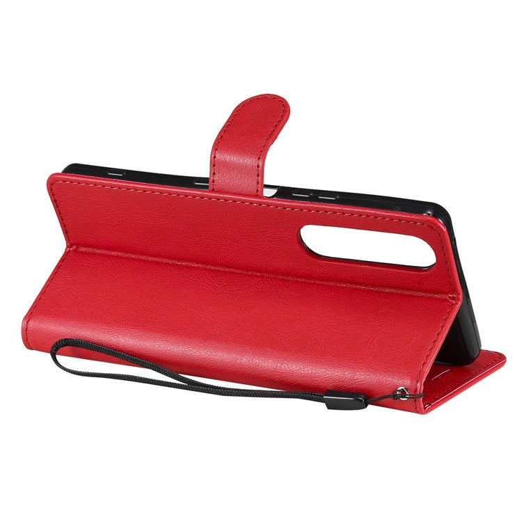 KT Leather Series-2 Wallet Stand Leather Phone Cover with Strap Casing for Sony Xperia 1 III 5G - Red