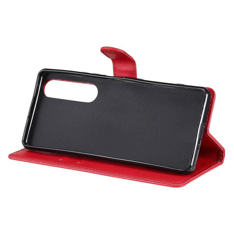 KT Leather Series-2 Wallet Stand Leather Phone Cover with Strap Casing for Sony Xperia 1 III 5G - Red