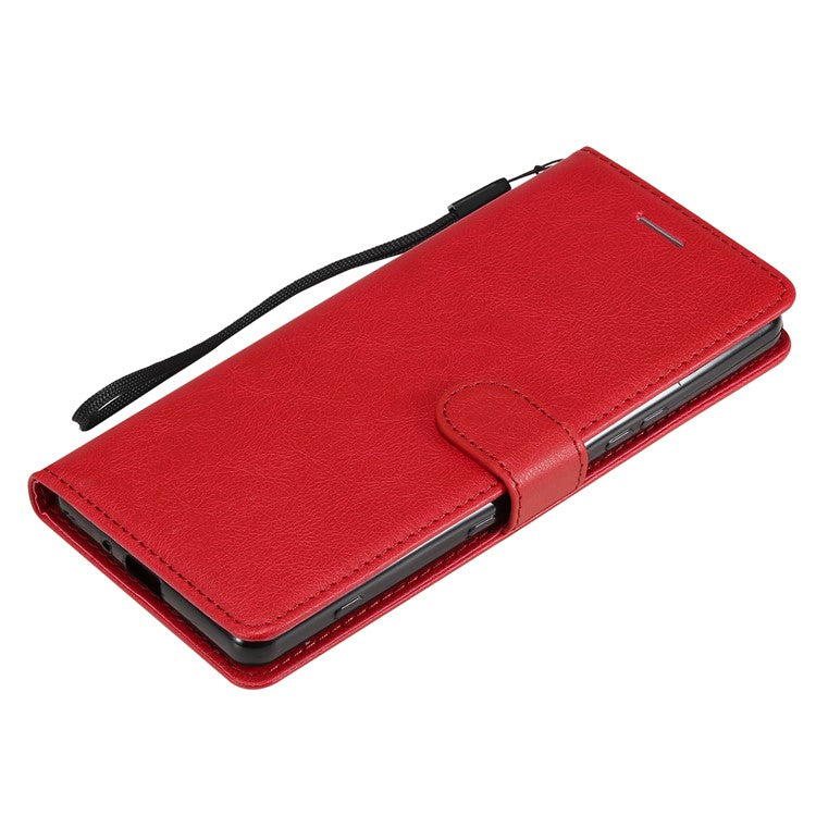 KT Leather Series-2 Wallet Stand Leather Phone Cover with Strap Casing for Sony Xperia 1 III 5G - Red