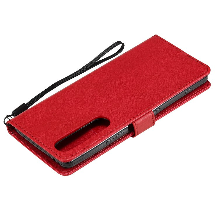 KT Leather Series-2 Wallet Stand Leather Phone Cover with Strap Casing for Sony Xperia 1 III 5G - Red