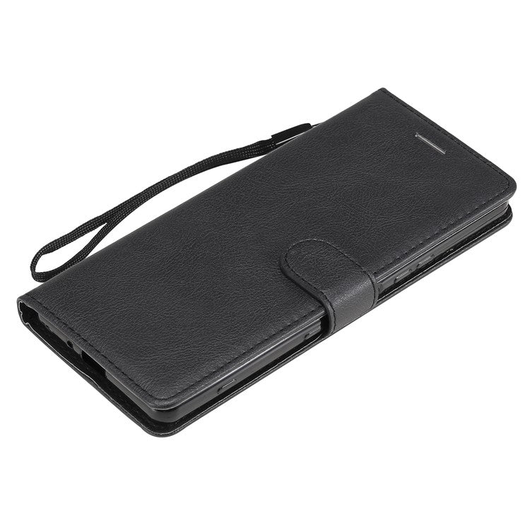 KT Leather Series-2 Wallet Stand Leather Phone Cover with Strap Casing for Sony Xperia 1 III 5G - Black