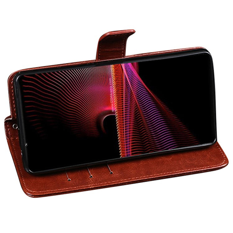 IDEWEI Crazy Horse Texture Stand Wallet Design Folio Flip Leather Phone Shell Case for Sony Xperia 1 III 5G - Yellow