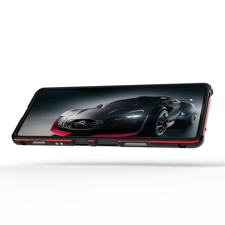 Polar Lights Style Metal Bumper Case Cover +Camera Lens Ring Protector for Sony Xperia 1 III 5G - Black / Silver