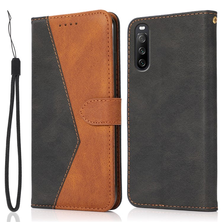 Bi-color Splicing Leather Shell Mobile Phone Wallet Case with Stand Function for Sony Xperia L4 - Black/Brown
