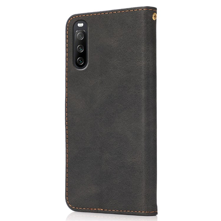Bi-color Splicing Leather Shell Mobile Phone Wallet Case with Stand Function for Sony Xperia L4 - Black/Brown