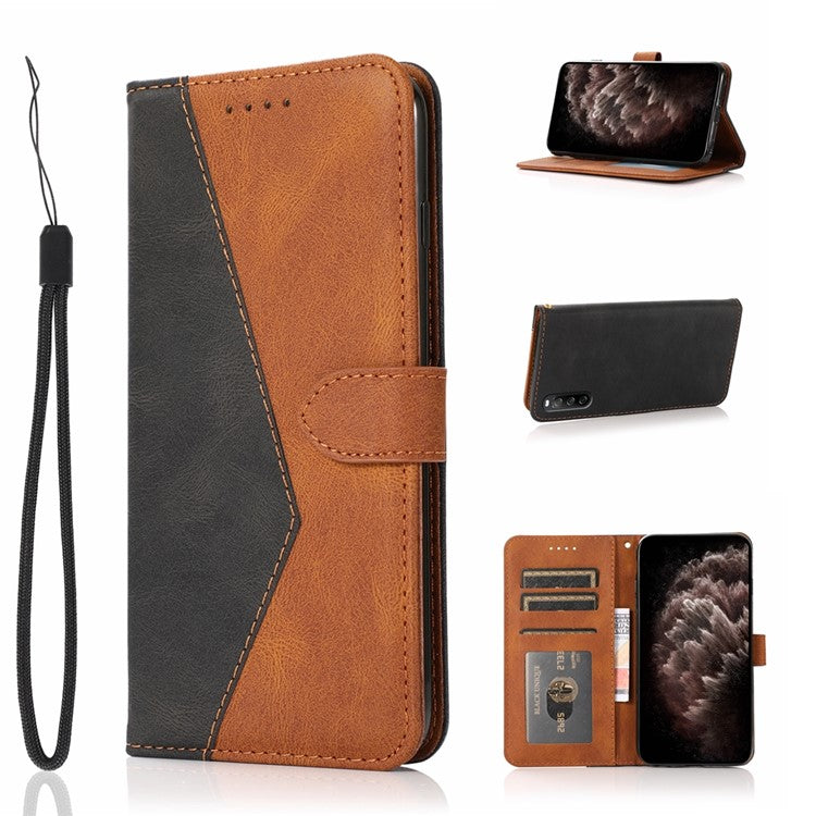 Bi-color Splicing Leather Shell Mobile Phone Wallet Case with Stand Function for Sony Xperia L4 - Black/Brown