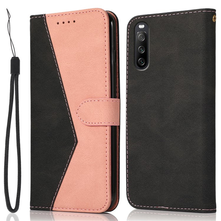 Bi-color Splicing Leather Shell Mobile Phone Wallet Case with Stand Function for Sony Xperia L4 - Black/Rose Gold