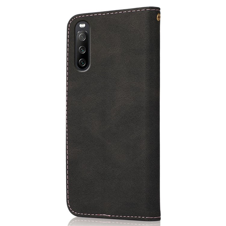 Bi-color Splicing Leather Shell Mobile Phone Wallet Case with Stand Function for Sony Xperia L4 - Black/Rose Gold