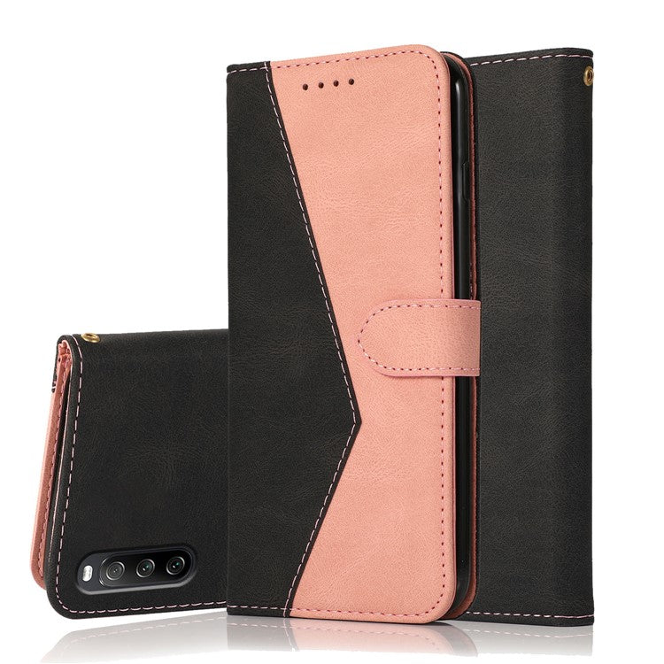 Bi-color Splicing Leather Shell Mobile Phone Wallet Case with Stand Function for Sony Xperia L4 - Black/Rose Gold