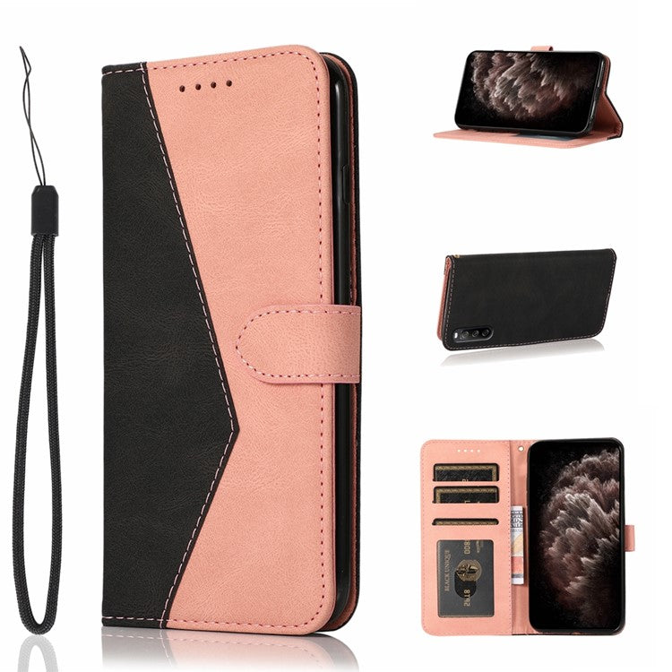 Bi-color Splicing Leather Shell Mobile Phone Wallet Case with Stand Function for Sony Xperia L4 - Black/Rose Gold