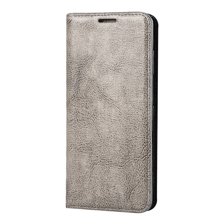 Genuine Leather Crazy Horse Texture Wallet Stand Phone Case Cover for Sony Xperia XZ3 - Grey