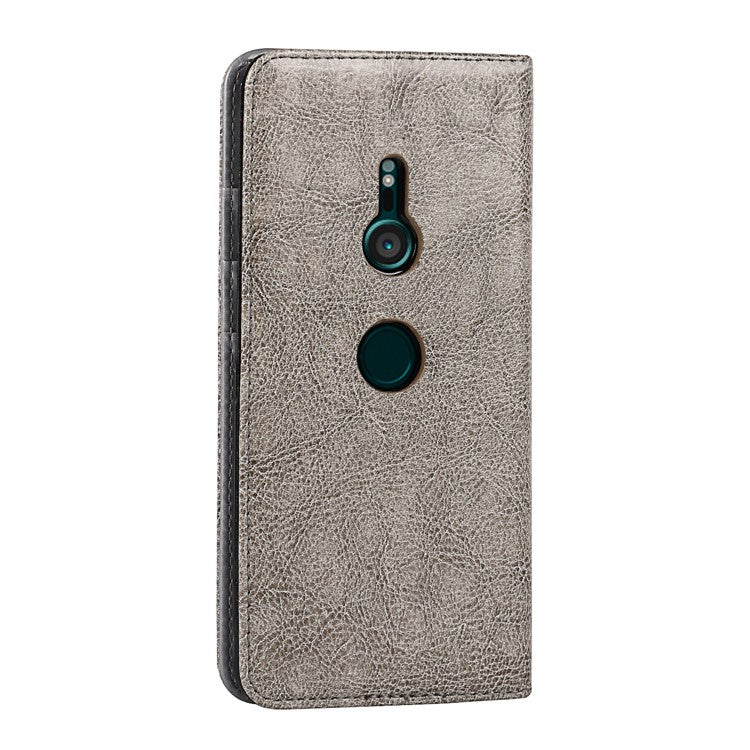 Genuine Leather Crazy Horse Texture Wallet Stand Phone Case Cover for Sony Xperia XZ3 - Grey